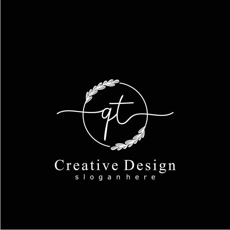 Initial QT beauty monogram and elegant logo design, handwriting logo of initial signature, wedding, fashion, floral and botanical logo concept design. vector