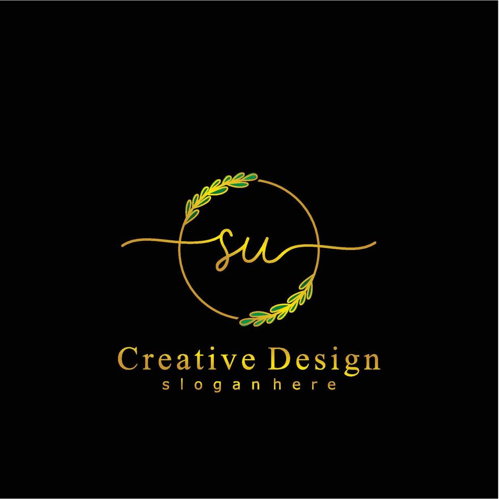 Initial SU beauty monogram and elegant logo design, handwriting logo of initial signature, wedding, fashion, floral and botanical logo concept design. vector