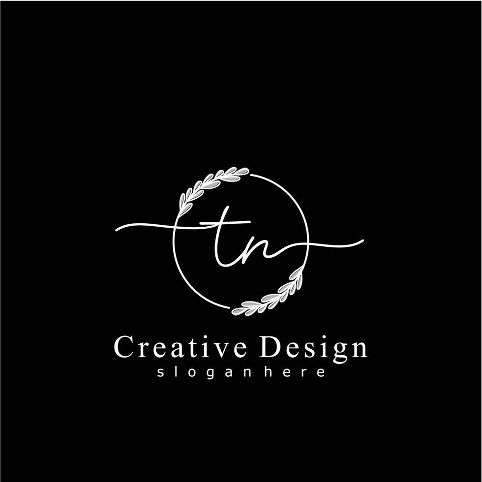 Initial TN beauty monogram and elegant logo design, handwriting logo of initial signature, wedding, fashion, floral and botanical logo concept design. vector