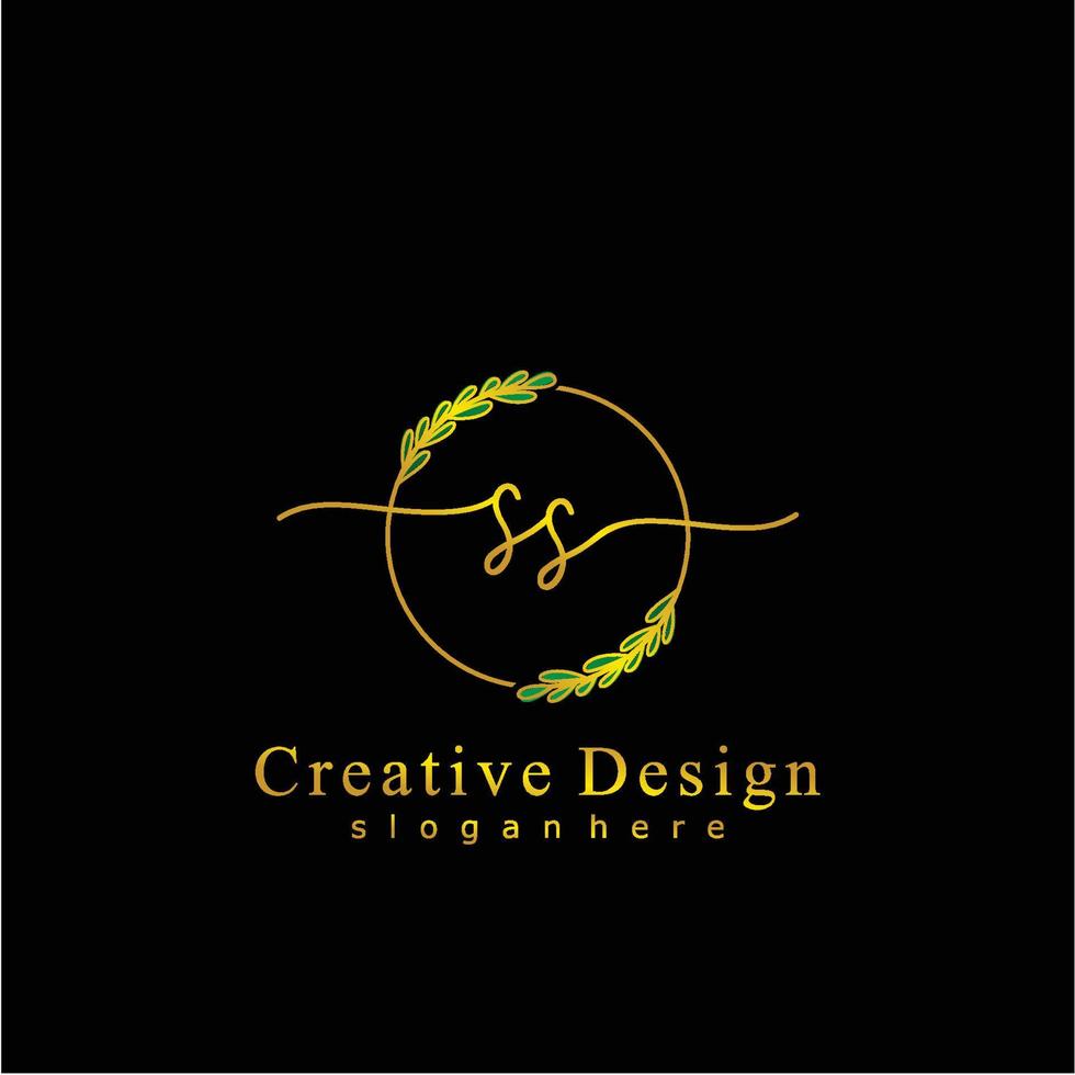 Initial SS beauty monogram and elegant logo design, handwriting logo of initial signature, wedding, fashion, floral and botanical logo concept design. vector