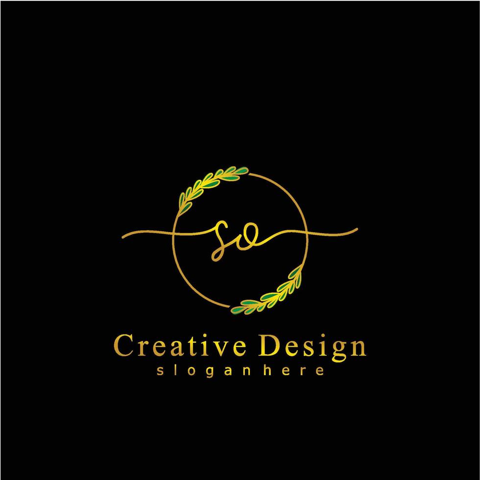 Initial SO beauty monogram and elegant logo design, handwriting logo of initial signature, wedding, fashion, floral and botanical logo concept design. vector