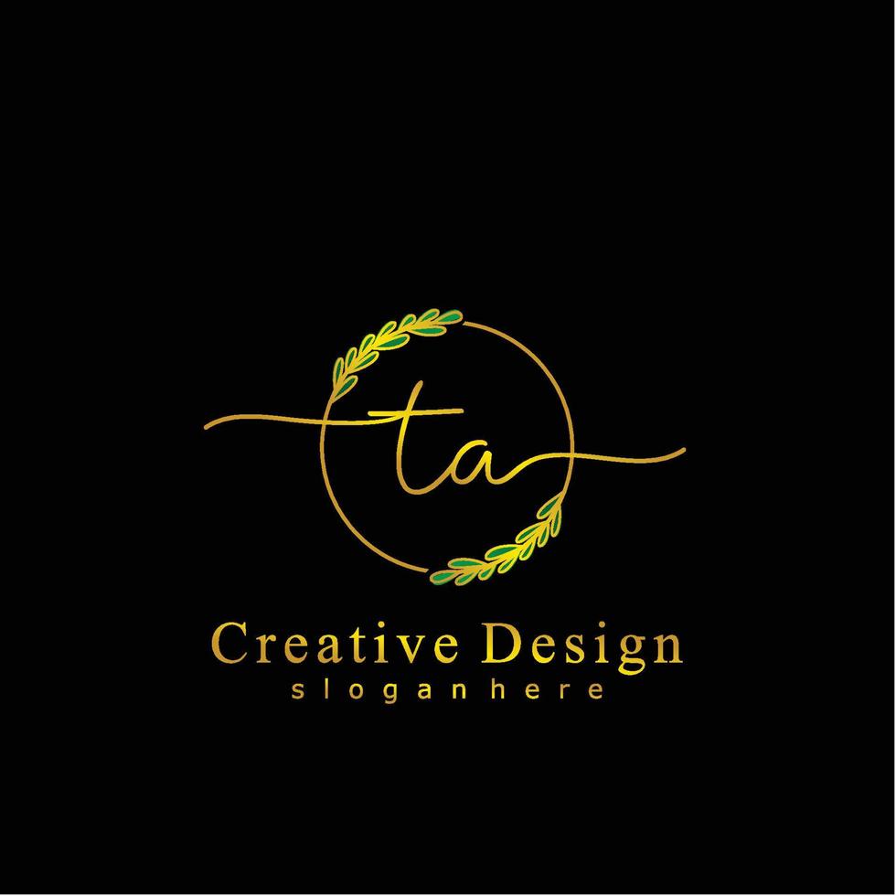 Initial TA beauty monogram and elegant logo design, handwriting logo of initial signature, wedding, fashion, floral and botanical logo concept design. vector