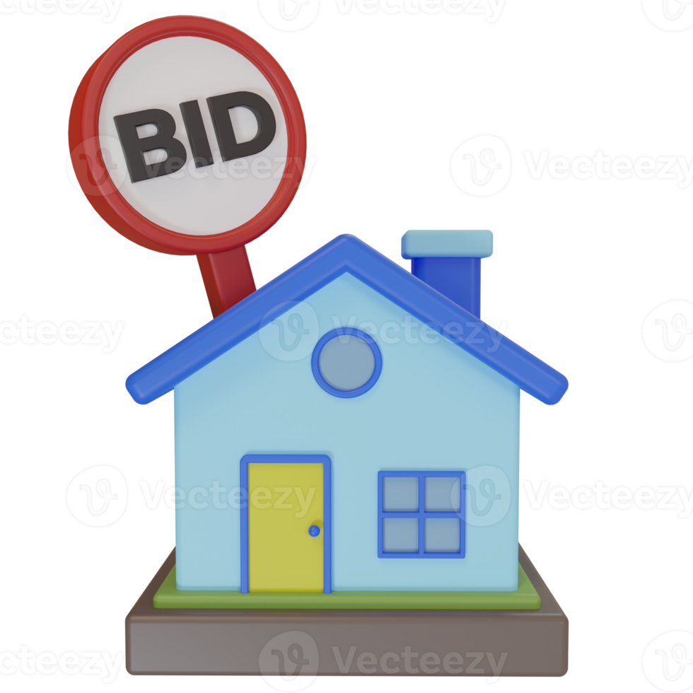 3d rendering. minimalist style cute house icon and offer notice board. illustration of a house being auctioned and sold by submitting a bid png