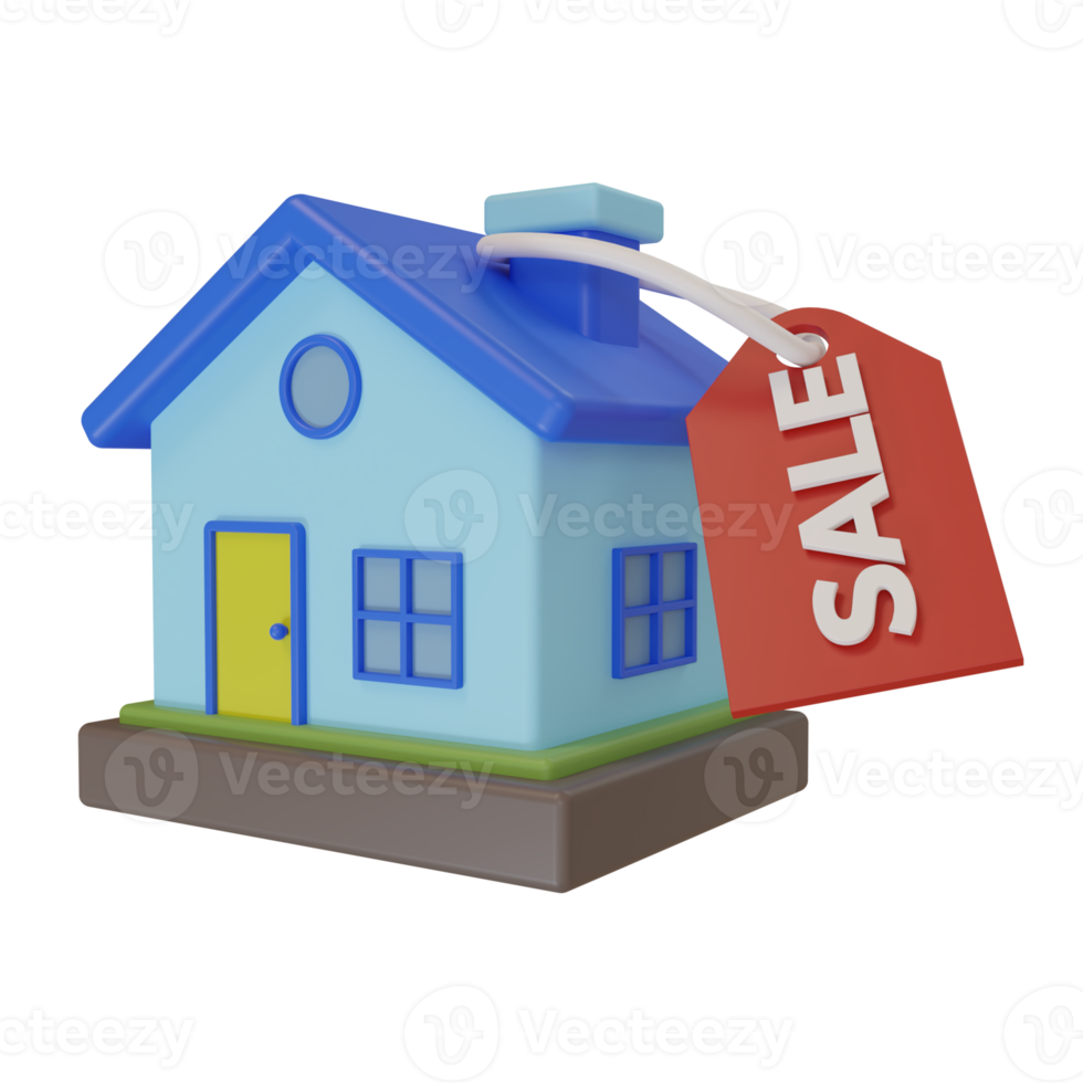 3d rendering. minimalist style cute house icon and sale tag, concept illustration of house for sale png