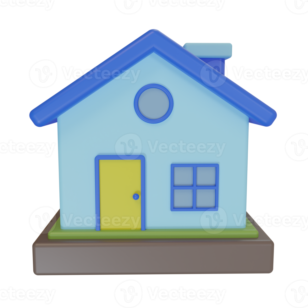 minimalista estilo fofa casa ícone, 3d render ilustração. conceito para casa venda bandeira e destino endereço em folheto png