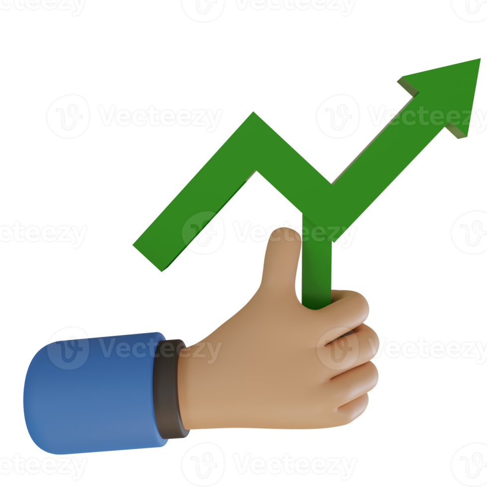 3d rendering illustration of hand holding Growing chart arrow up png