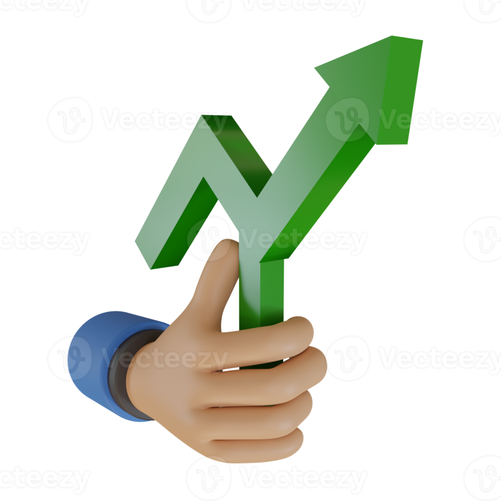 3d rendering illustration of hand holding Growing chart arrow up png