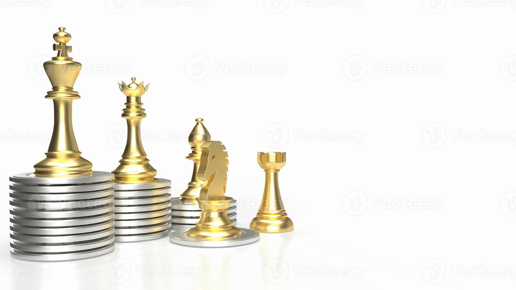 The gold chess and coins on white background for Business concept 3d rendering photo