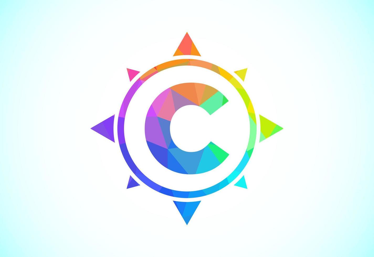 Polygonal alphabet C in a compass. Low poly style compass logo sign symbol. Vector logo design