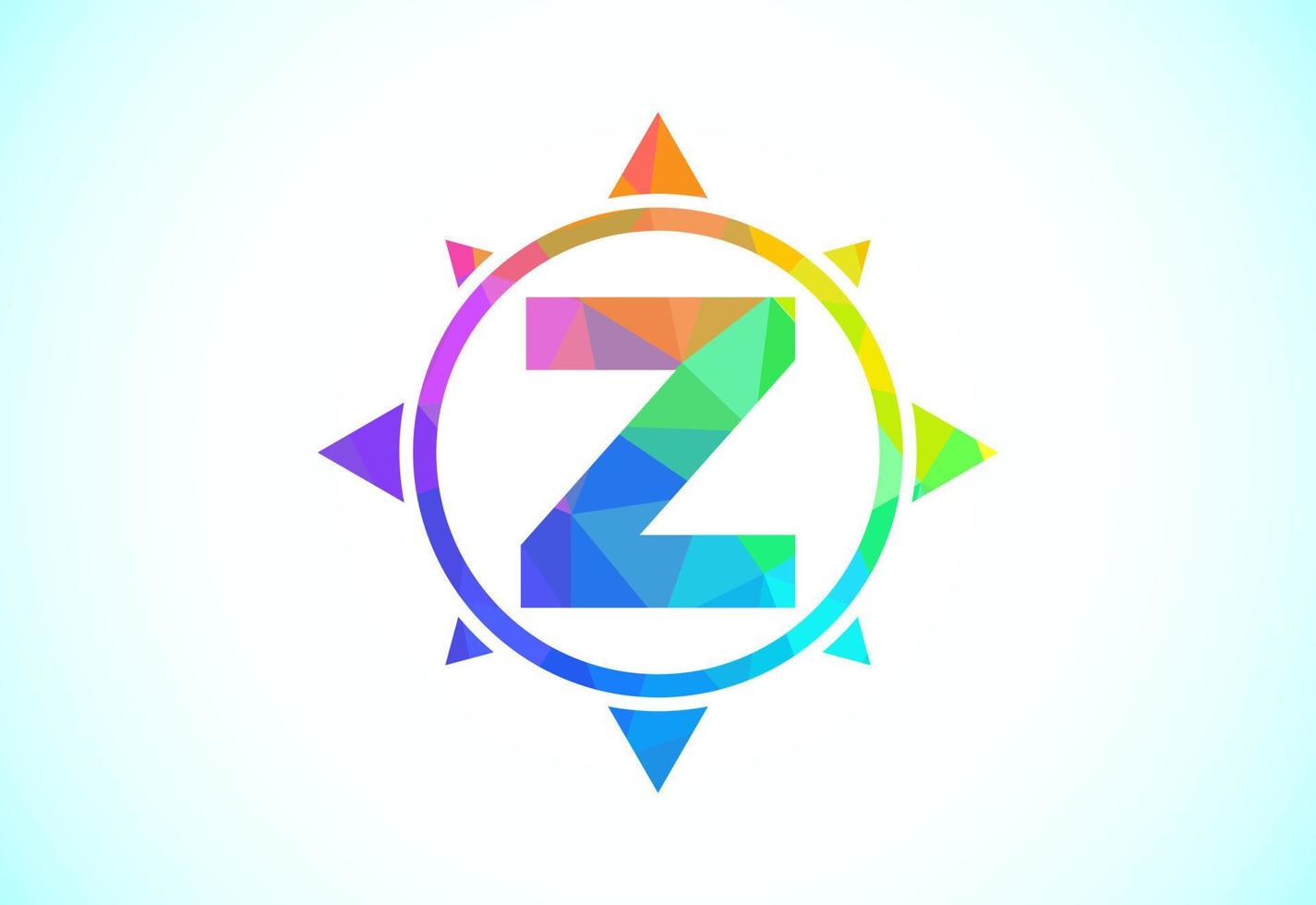 Polygonal alphabet Z in a compass. Low poly style compass logo sign symbol. Vector logo design