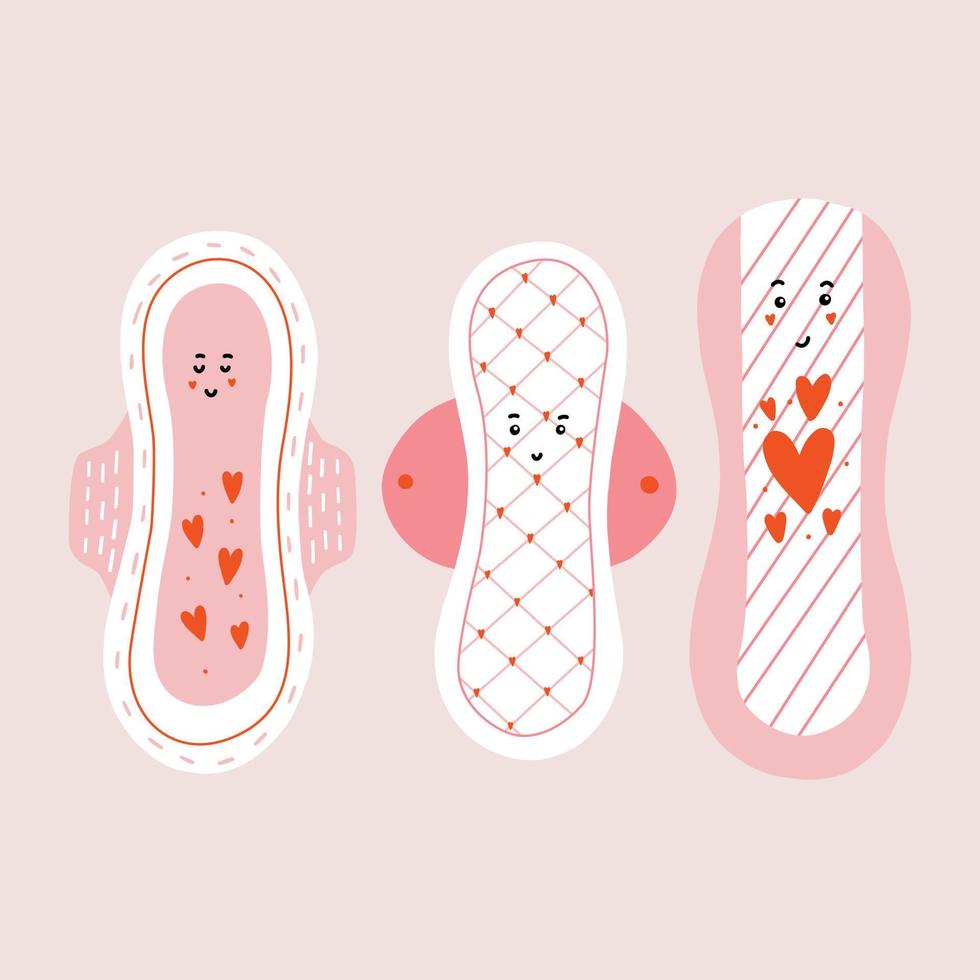 Cute characters menstruation pad with face vector