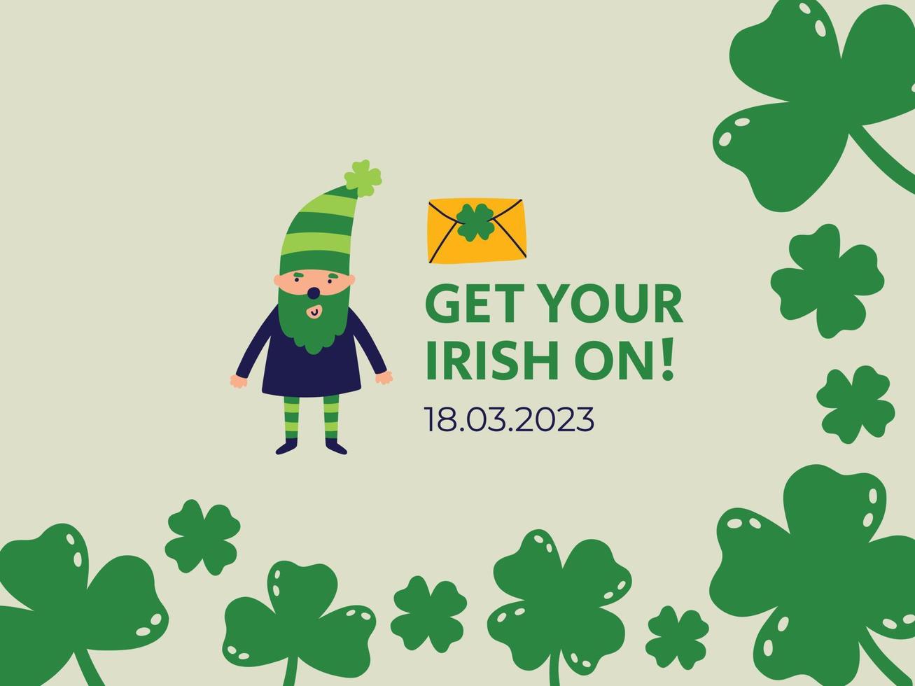 Saint Patrick's Day vector banner design concept leprechaun clover and typography