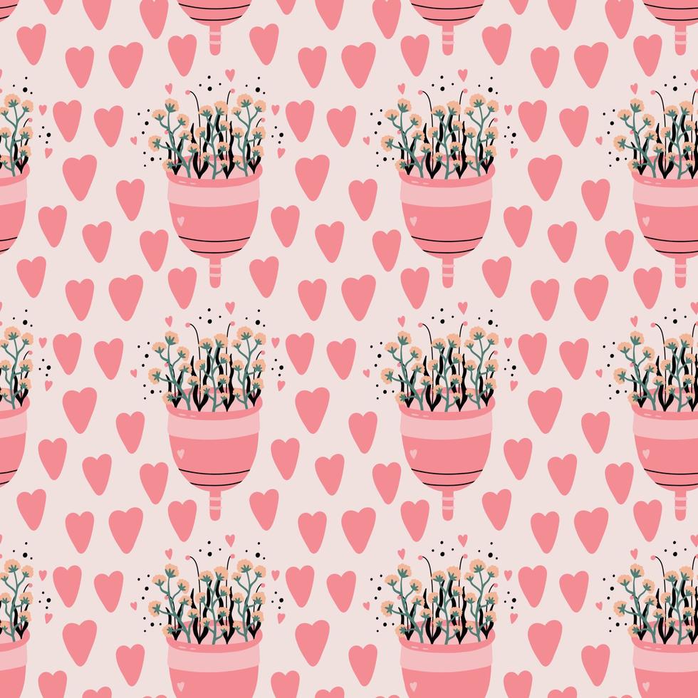 modelo rosado menstrual taza con flor vector