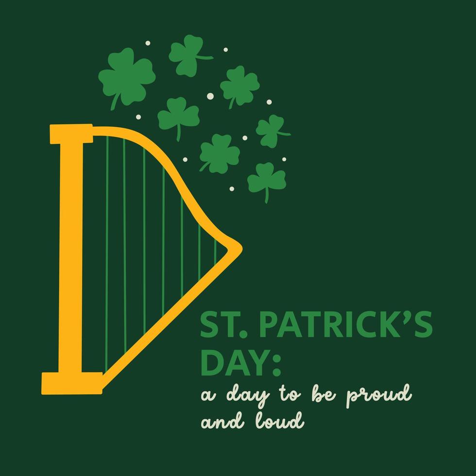 Saint Patrick's Day vector illustration concept harp clover and typography