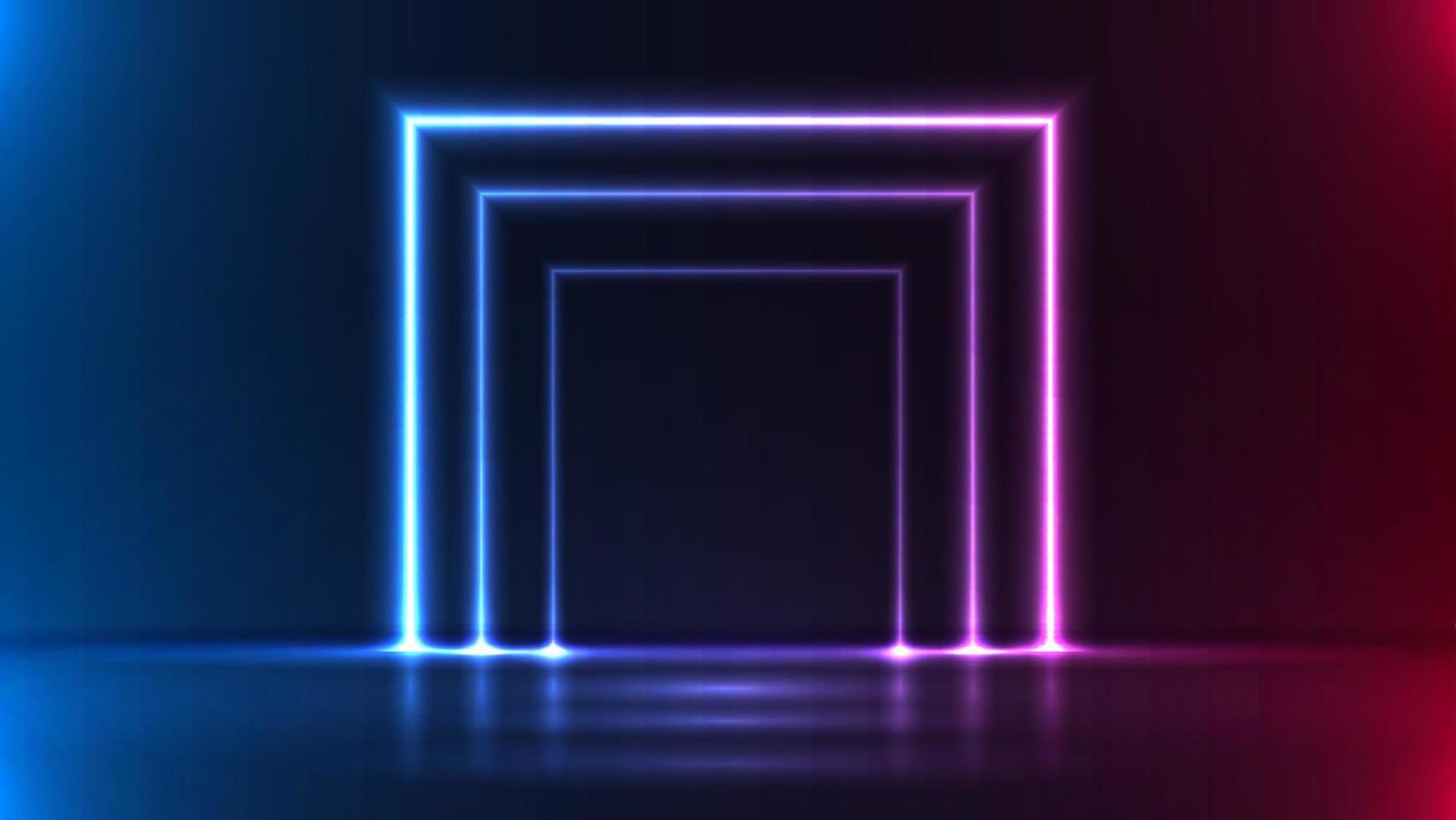 Neon show light podium blue and pink background. ultraviolet color that glowing in the darkness. laser lines show. vector design.