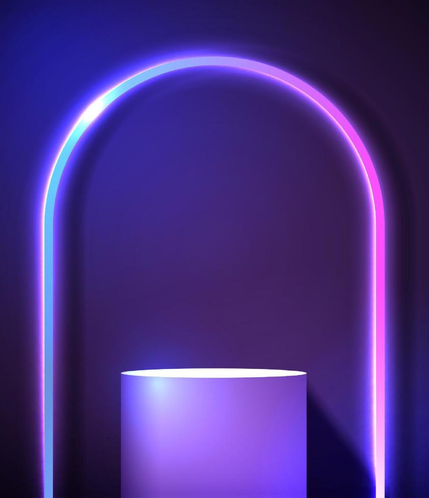 Podium or stand with line gradient neon in Sci-fi. abstract scene with pink and blue neon frame. vector rendering product display. futuristic minimal scene. vector design.