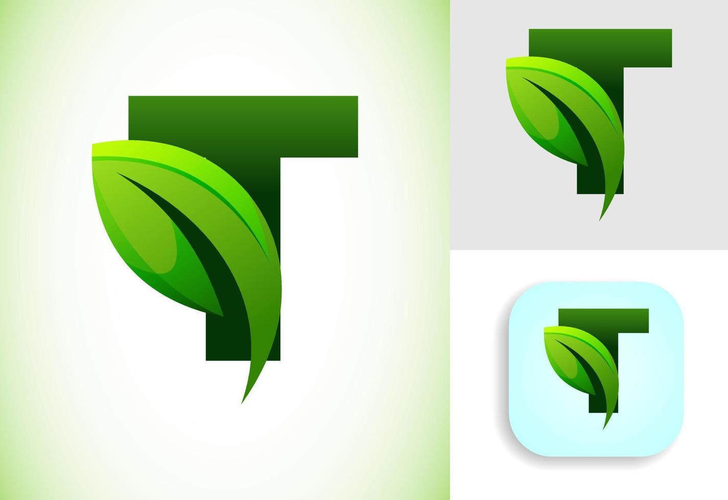 Initial T alphabet with a leaf. Eco-friendly logo concept. Graphic alphabet symbol for business and company identity. vector