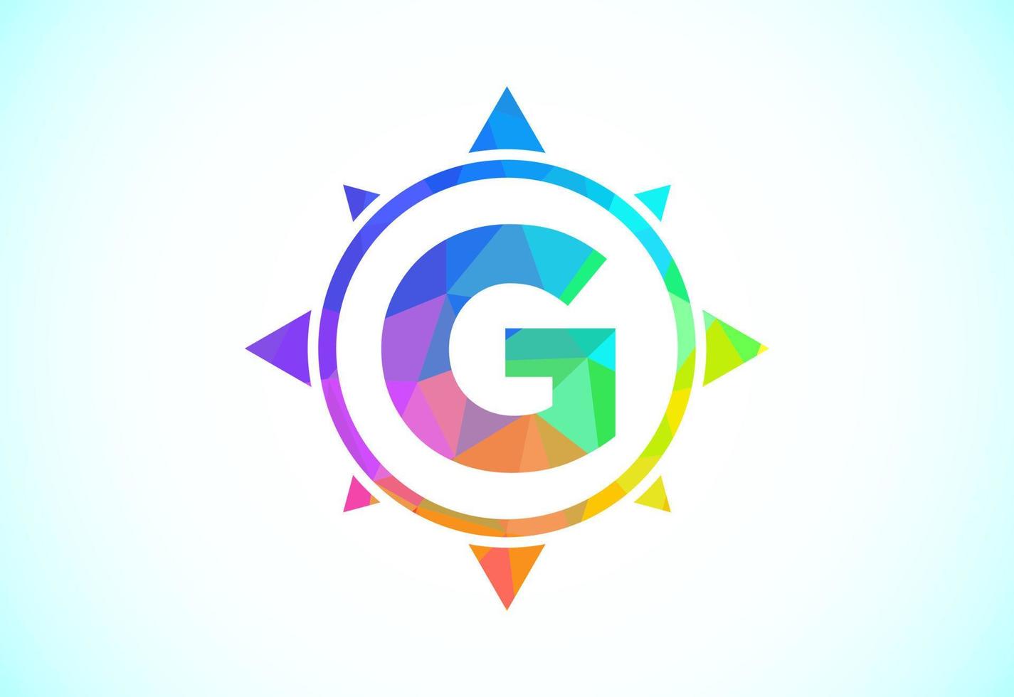 Polygonal alphabet G in a compass. Low poly style compass logo sign symbol. Vector logo design