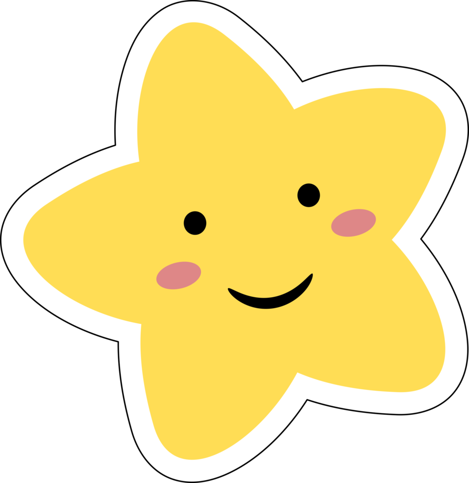 kawaii linda estrella amarillo color con sonrisa caras dibujos animados en  transparente antecedentes para niños. ilustración png. linda estrella dibujos  animados pegatinas 21595420 PNG