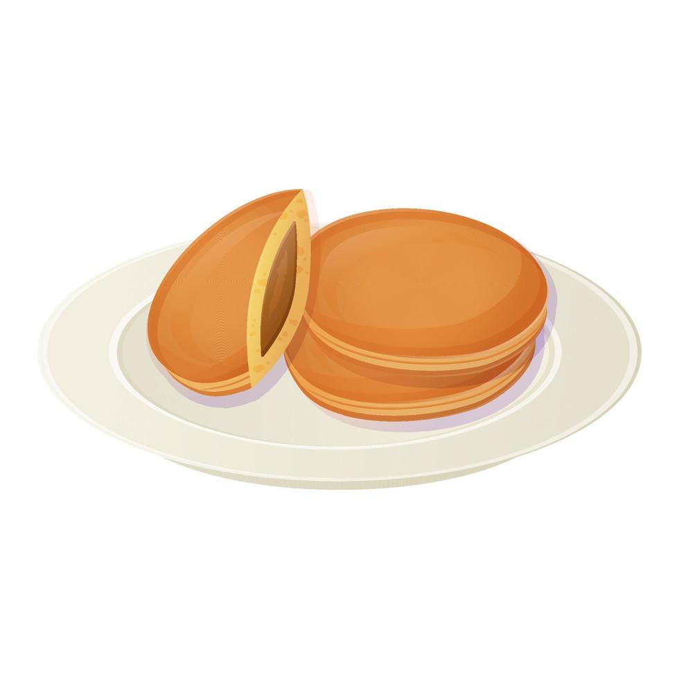 Japanese Dorayaki on a plate. Asian food illustration isolated on white background in cartoon style. vector