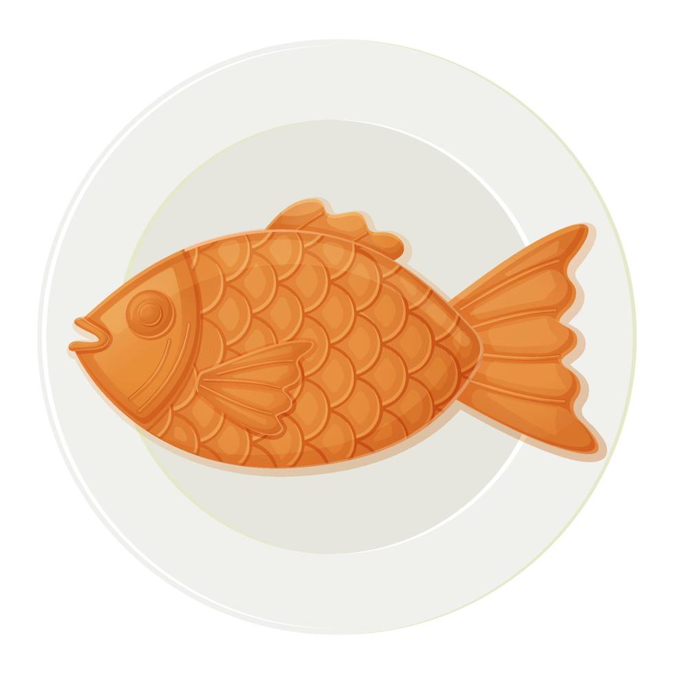 Japanese Taiyaki on a plate. Asian food illustration isolated on white background in cartoon style. vector