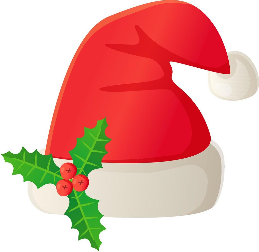 Christmas Santa costume hat set in cartoon style. vector