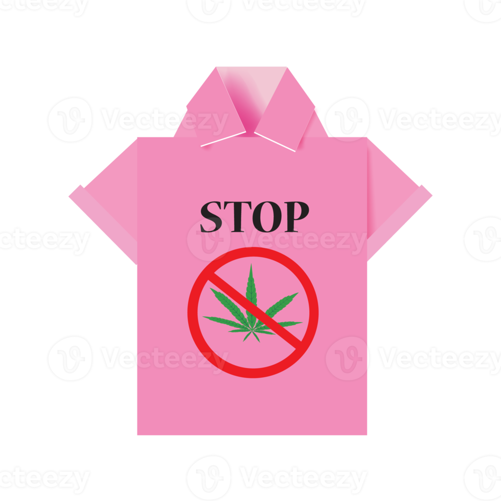 Pink polo shirt origami and marijuana leaf with forbidden sign. png