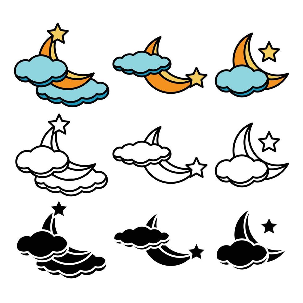 Moon, stars and cloud icon awesome simple design, on white background. vector illustration