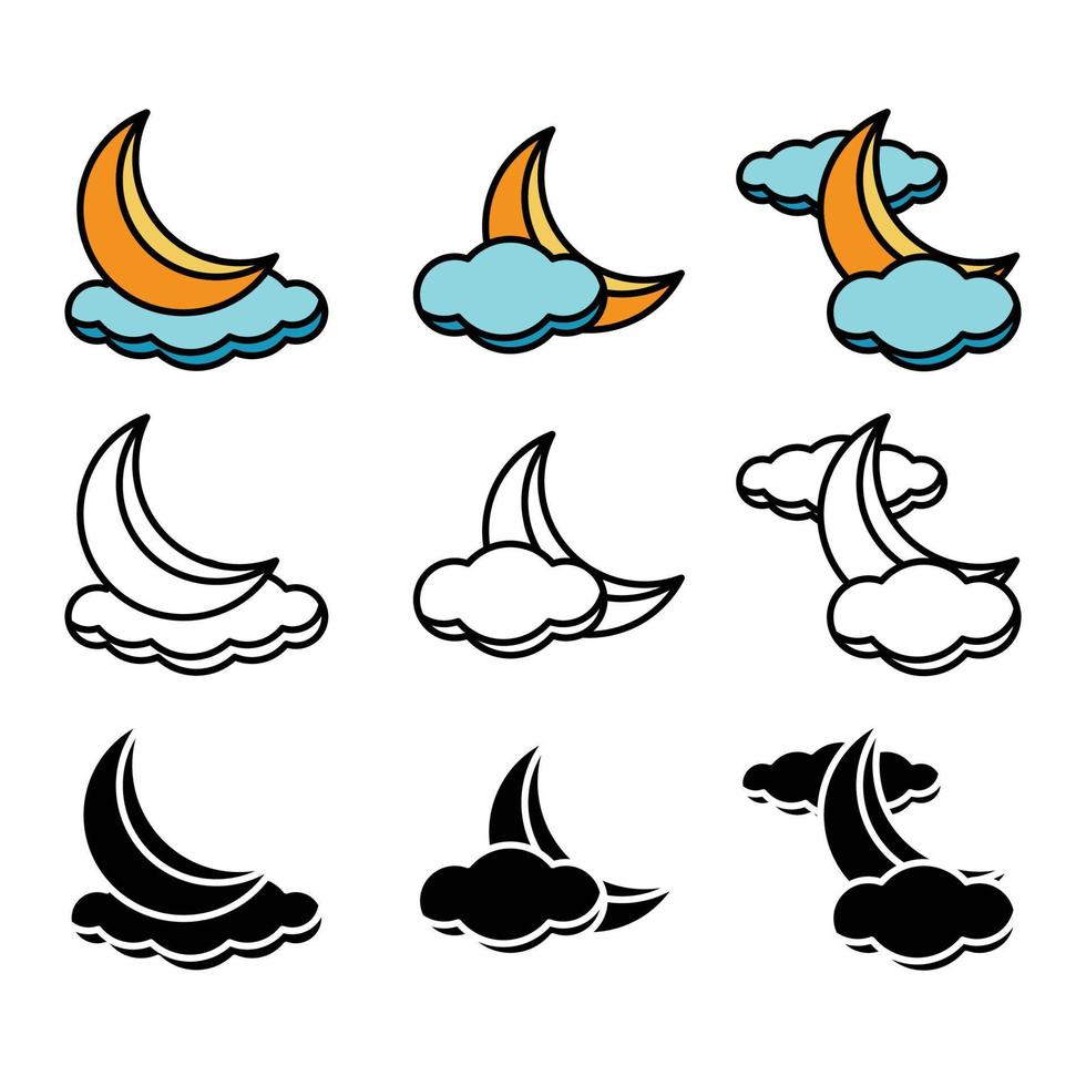 Moon, stars and cloud icon awesome simple design, on white background. vector illustration