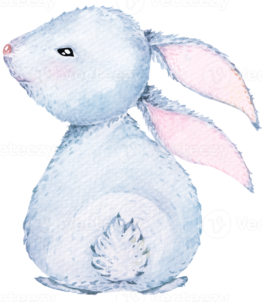Watercolor easter rabbit.Bunny illustration.Cute fluffy grey rabbit.Cartoon bunny.Hand drawn animal.Suitable for children. png