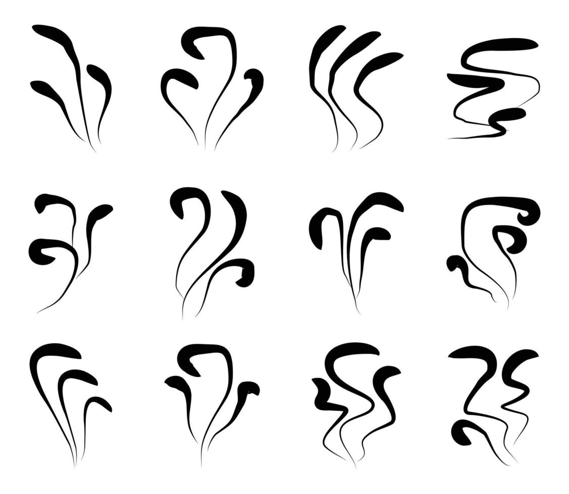 smoke icon set, vector aroma, steam, odor. silhouette design on white background