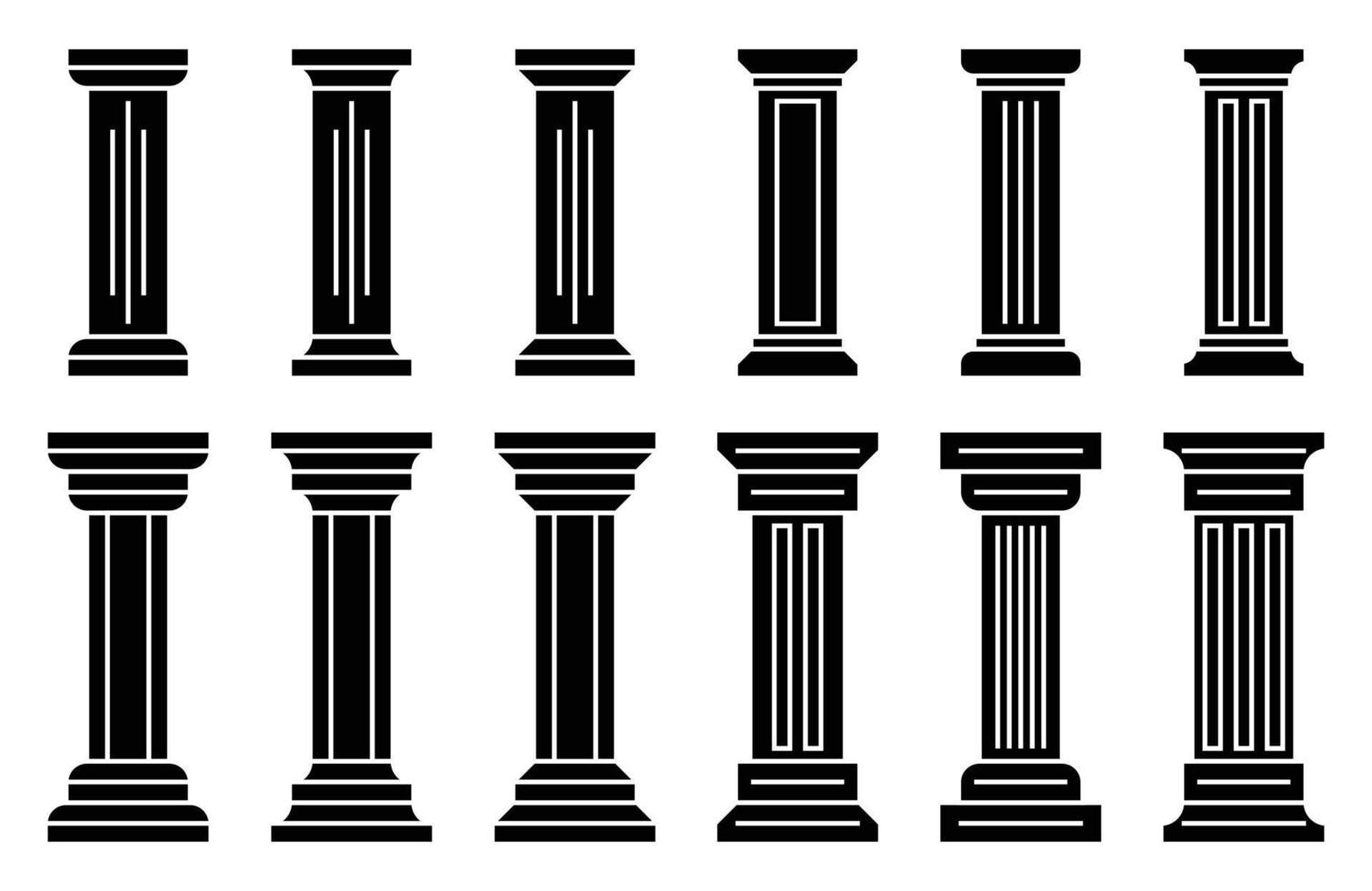 pillar icon set, ancient column design flat shape white background. vector