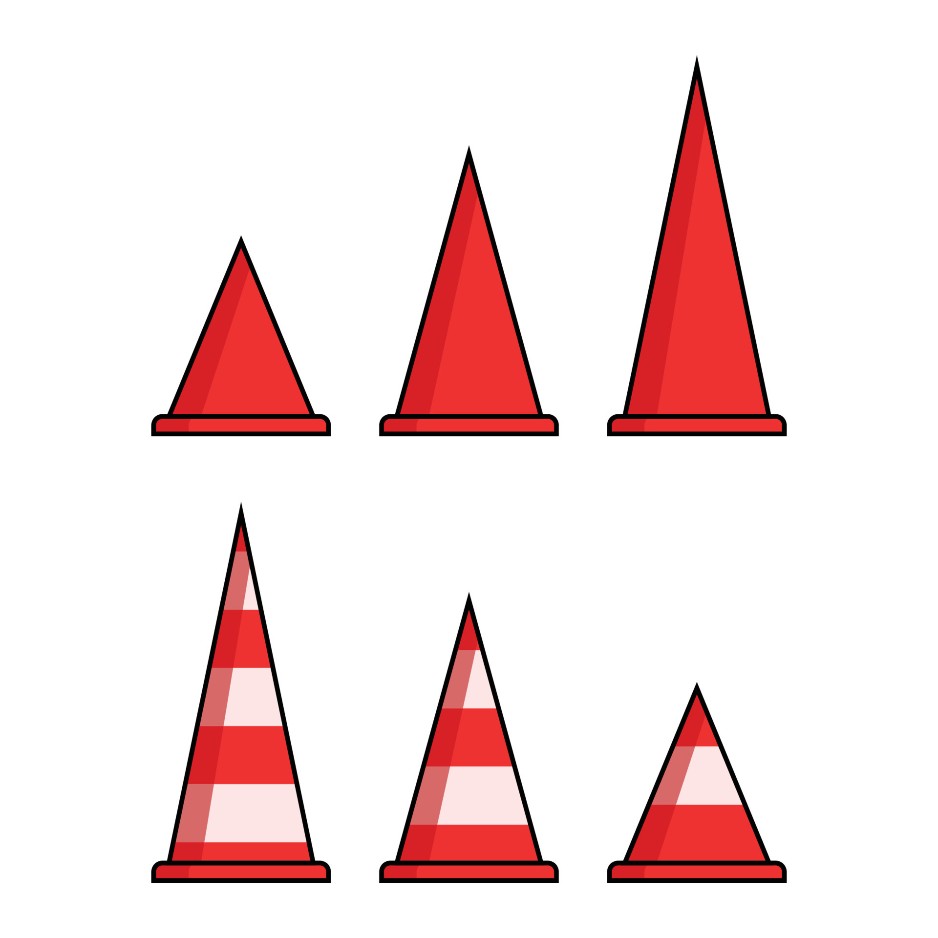 Red color traffic cone vector icon illustration set. Flat design on
