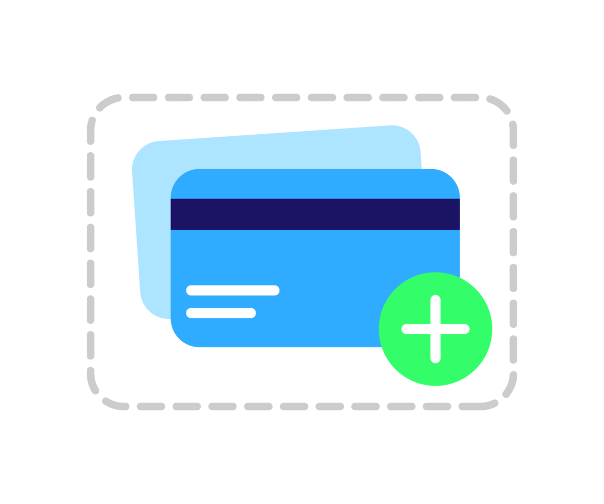 Adding credit card icon. moneyless payments. digital checkout. credit card with add button icon. flat design illustration. png