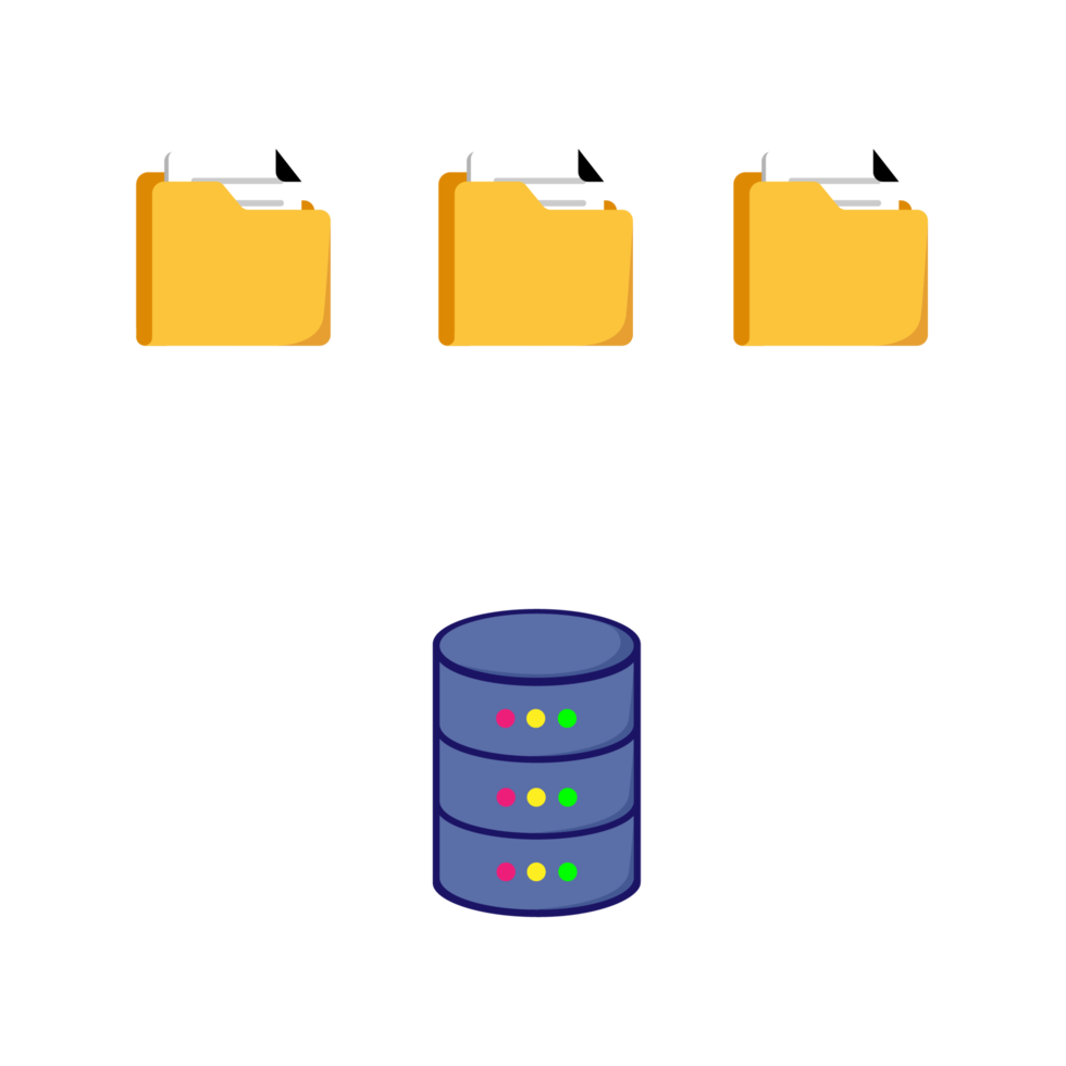 Storing data in the database. file backup concept. Company repository. database access concept. The files connected to database. design illustration. png