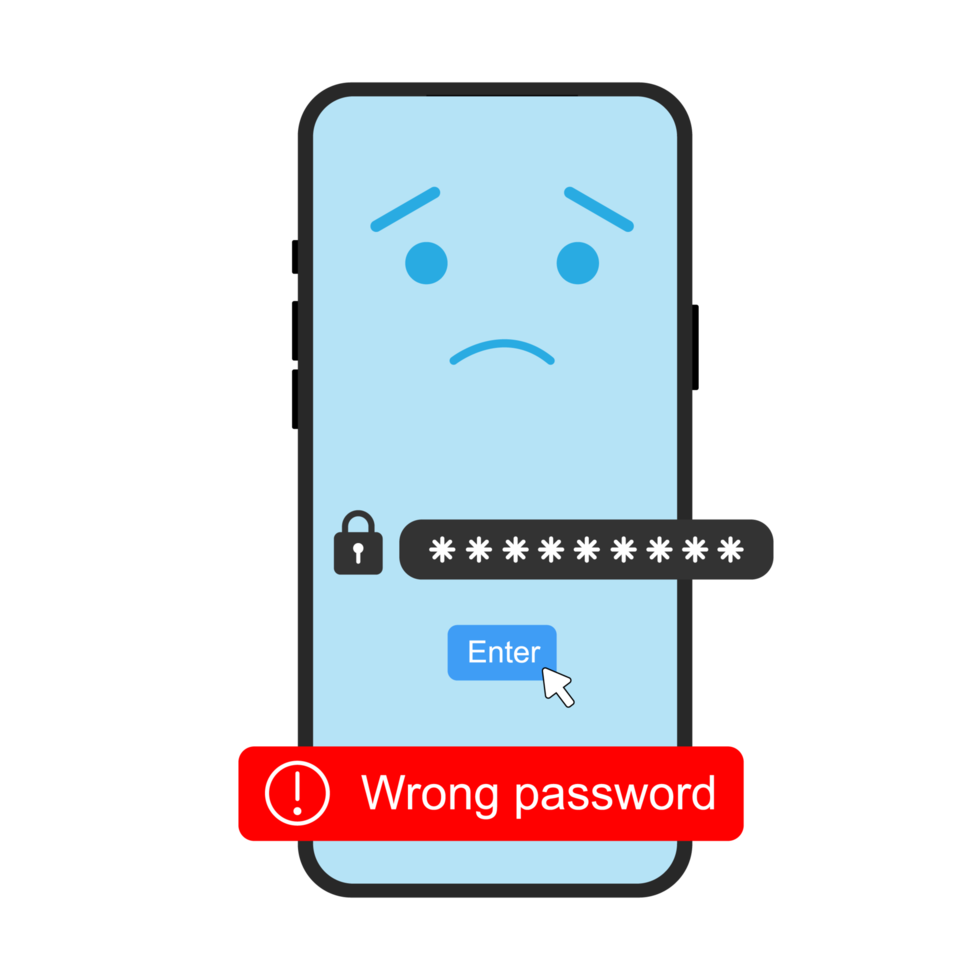 security checking. forgot a password. user identification. smartphone with a wrong password. flat design illustration. png