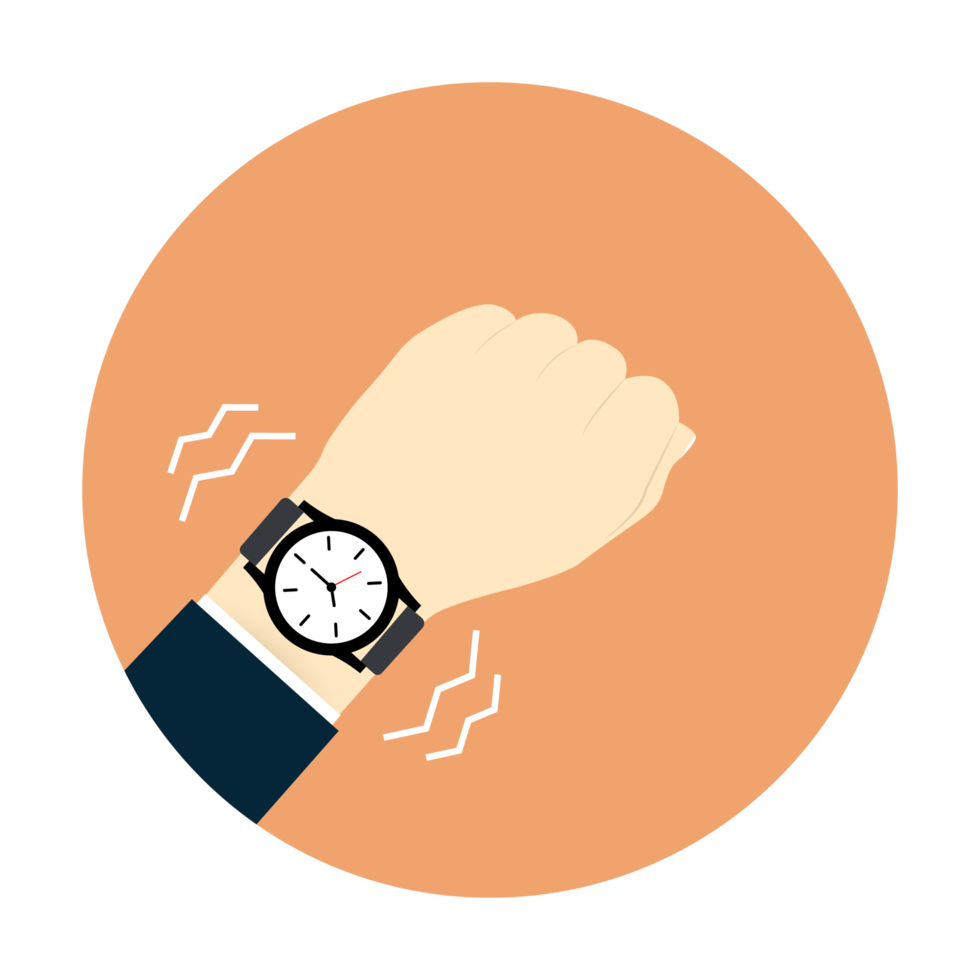 rush hour. quick time concept. Looking at the watch on the left arm during rush hour. flat design illustration png