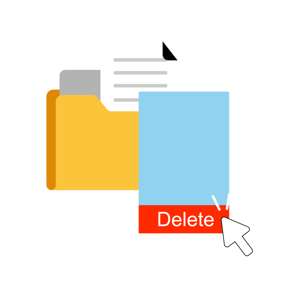 documents deletion. remove the file. documents with rightclick toolbar and delete option. flat design illustration. png