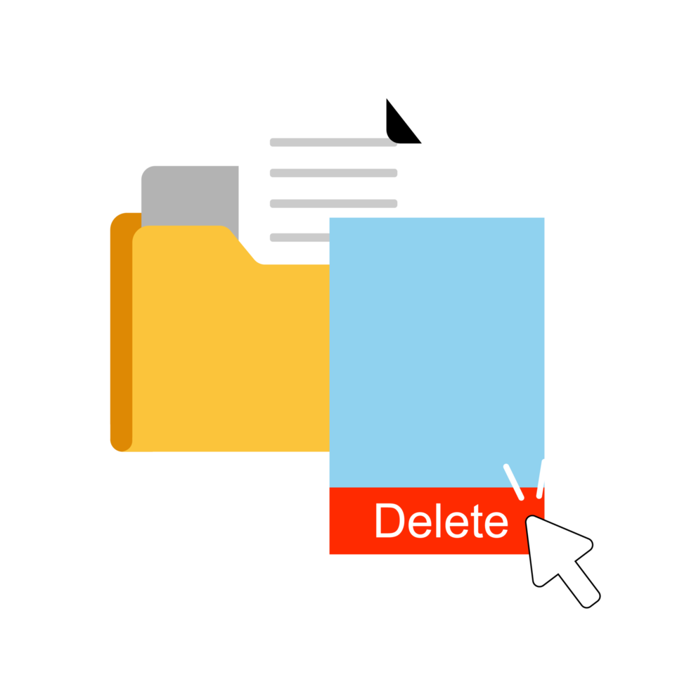 documentos eliminação. retirar a arquivo. documentos com clique com o botão direito barra de ferramentas e excluir opção. plano Projeto ilustração. png