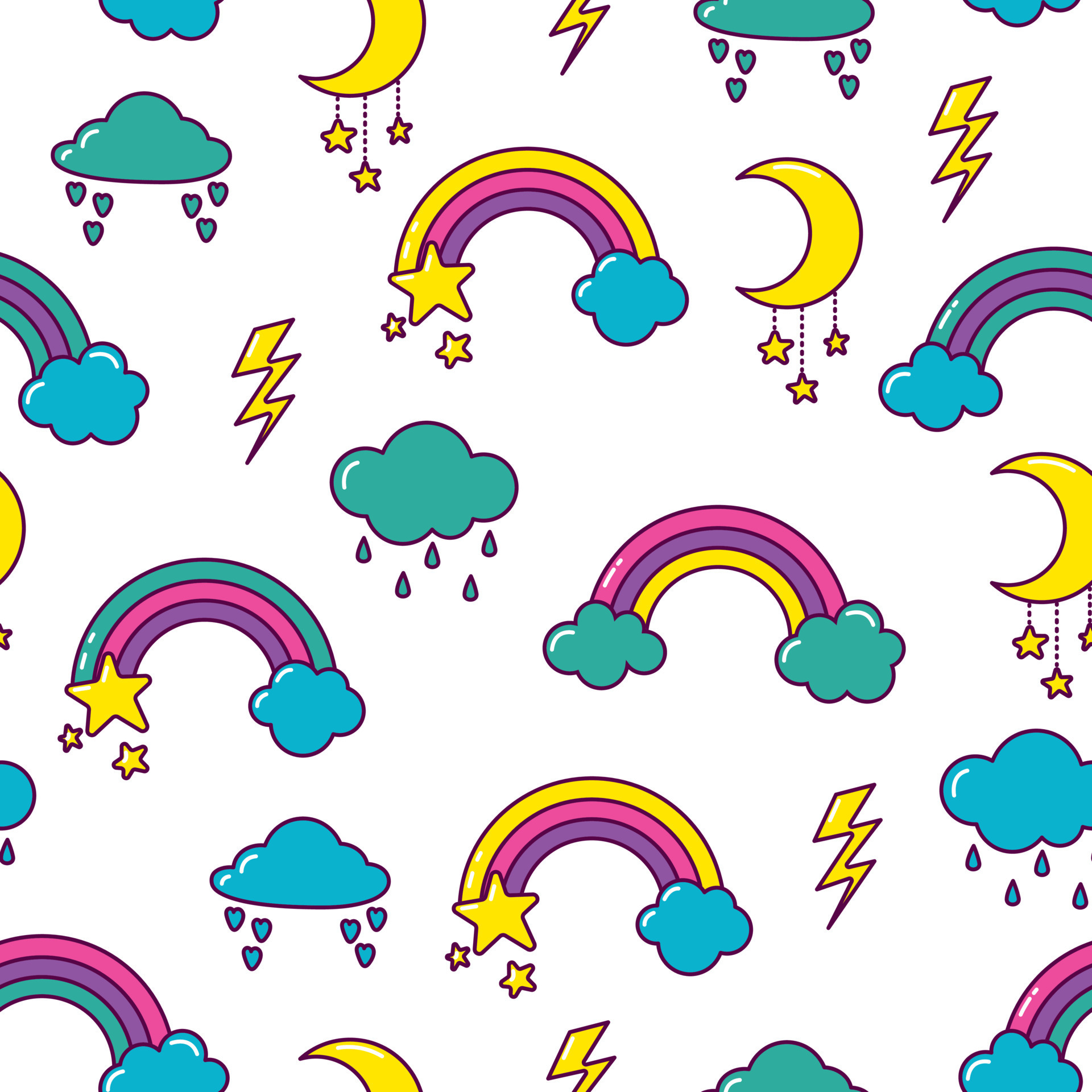 Vector pattern with rainbows, clouds and moon 21595784 Vector Art at