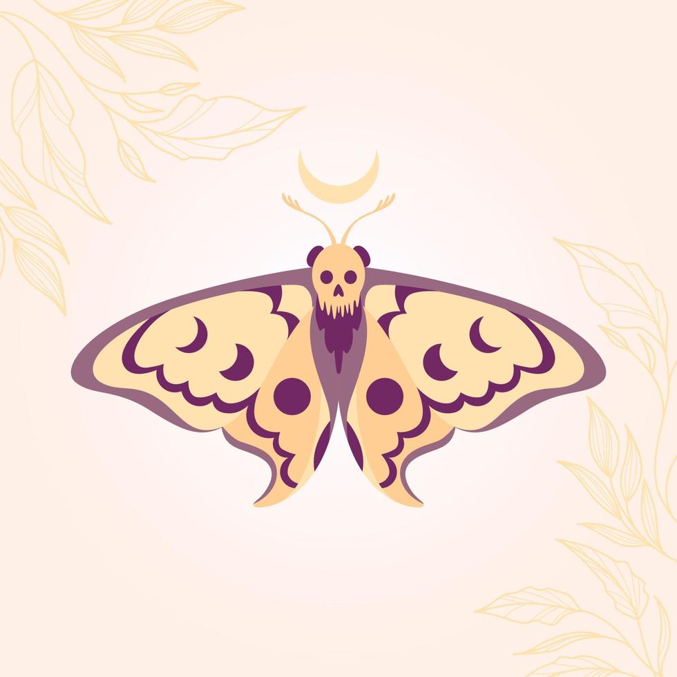 Vector drawing of a night butterfly with a skull. Hawk hawk with a skull.