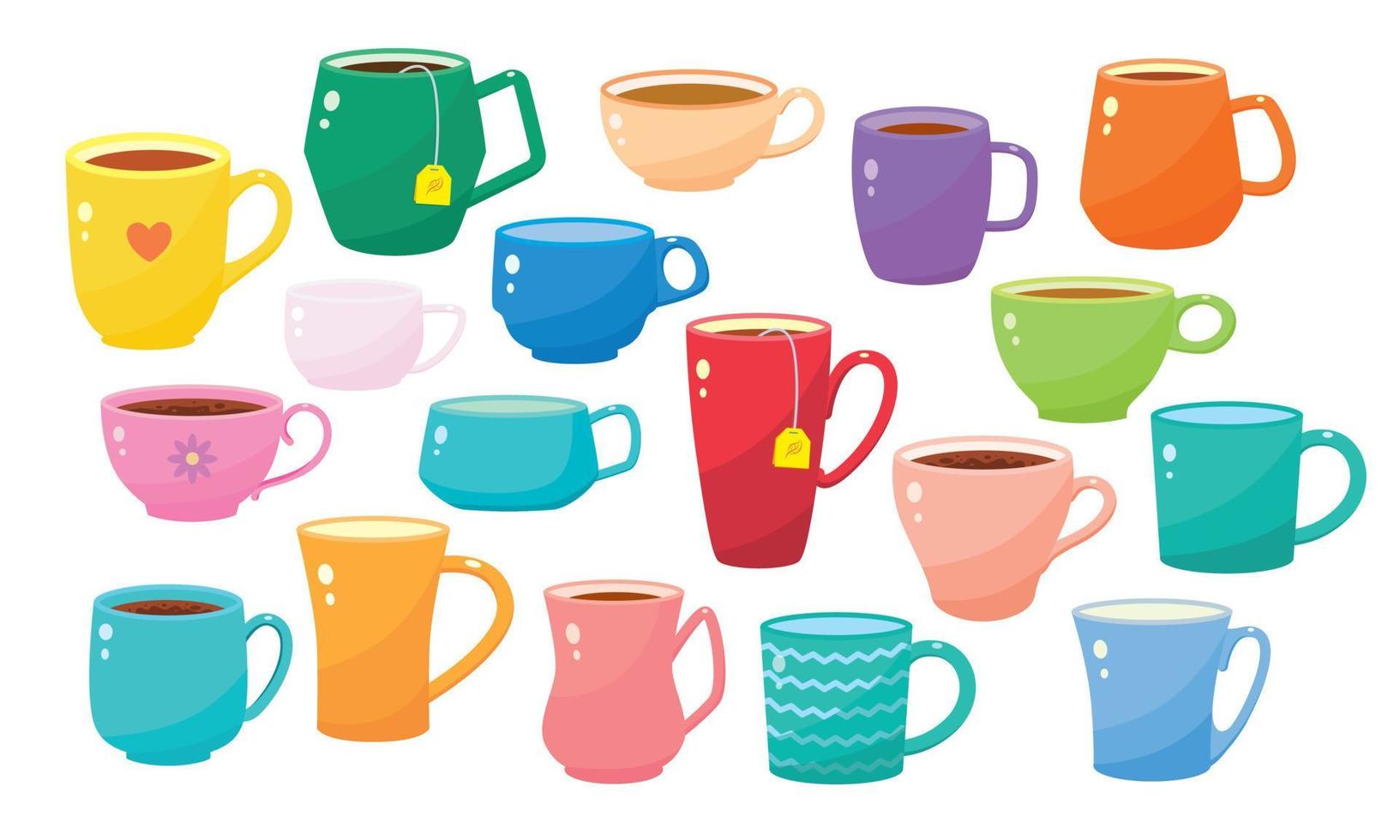 Large set with a variety of cups and mugs vector