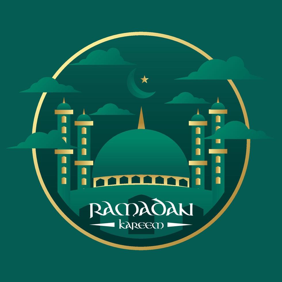 Ramadán kareem con mezquita y noche cielo vector