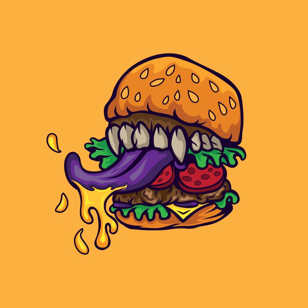 monster burger with teeth and mustard vector