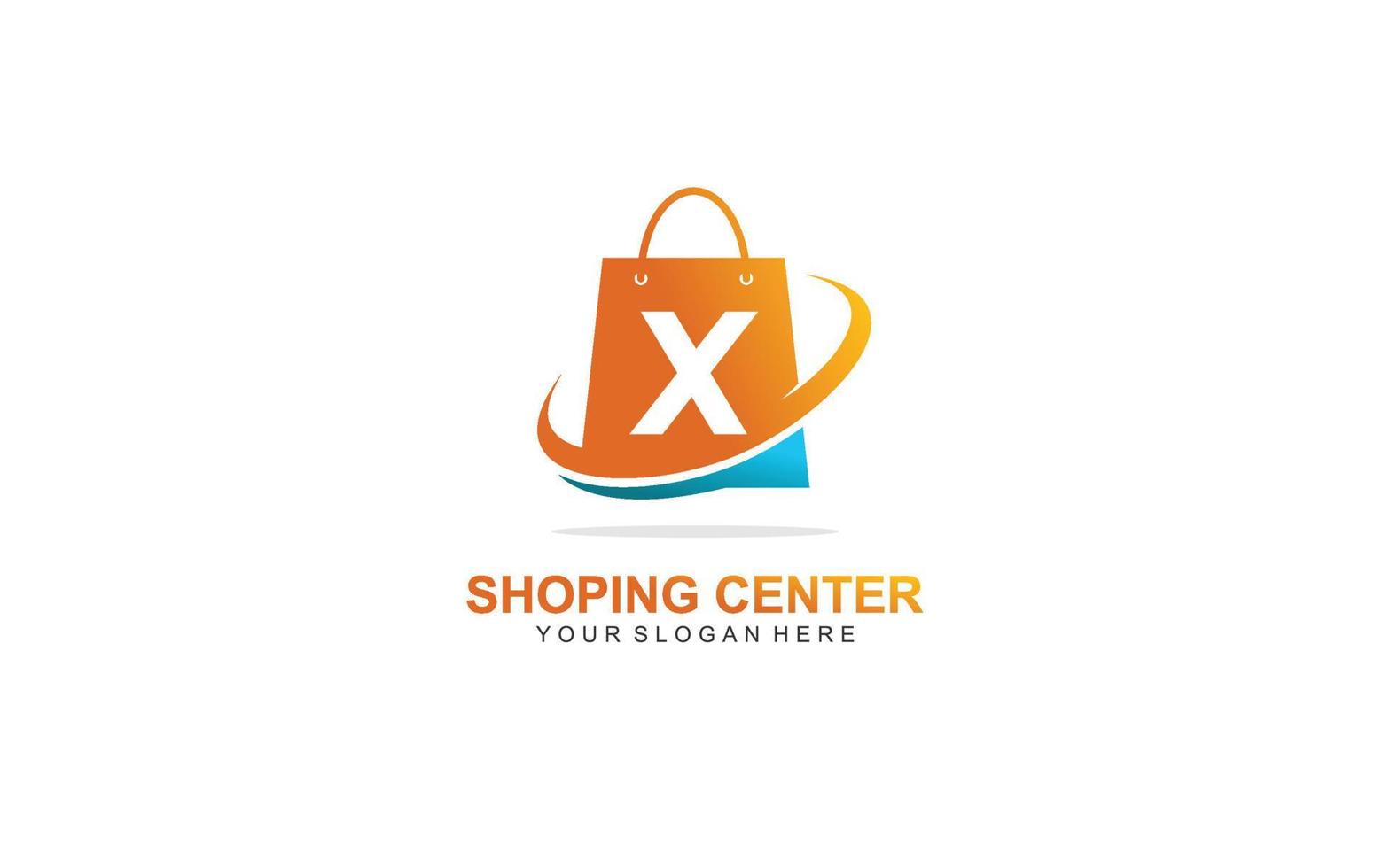 X shopping bag logo design inspiration. Vector letter template design for brand.