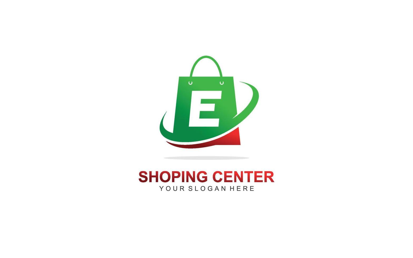 E shopping bag logo design inspiration. Vector letter template design for brand.