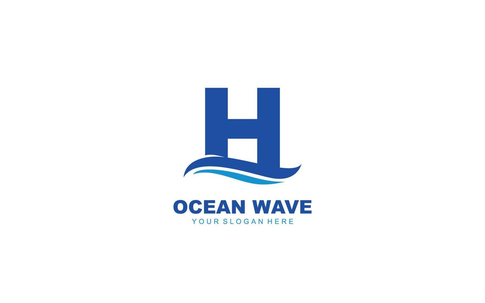 H WAVE logo design inspiration. Vector letter template design for brand.