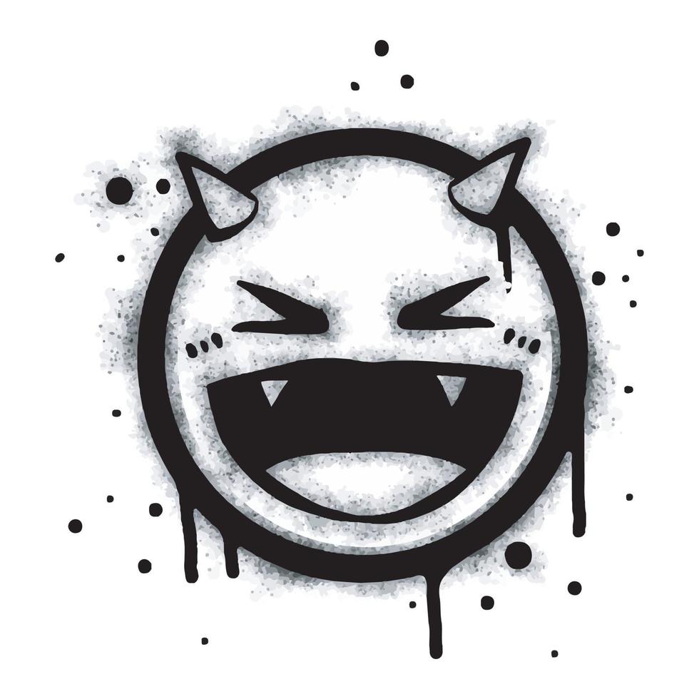 Spray Painted Graffiti laughing devil face emoticon isolated on white background. vector