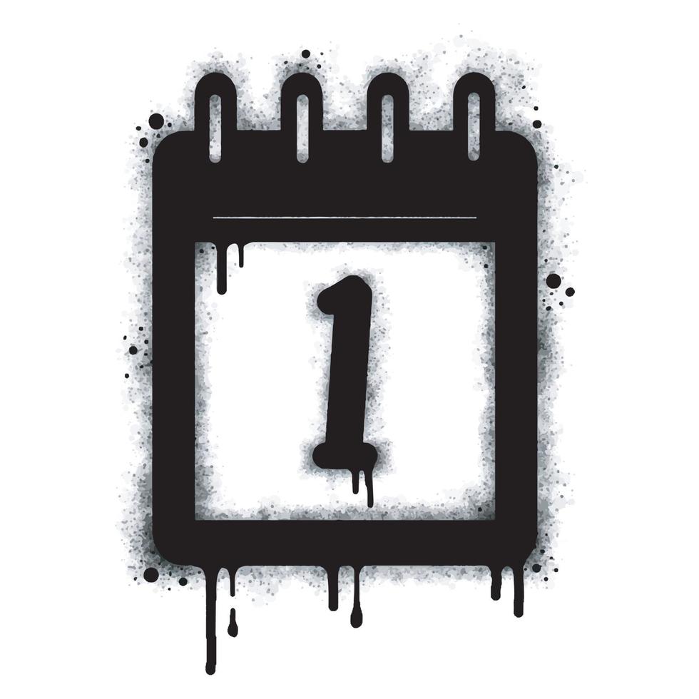 Spray Graffiti calendar icon isolated on white background. number one graffiti symbol with overspray in black on white. Vector illustration.