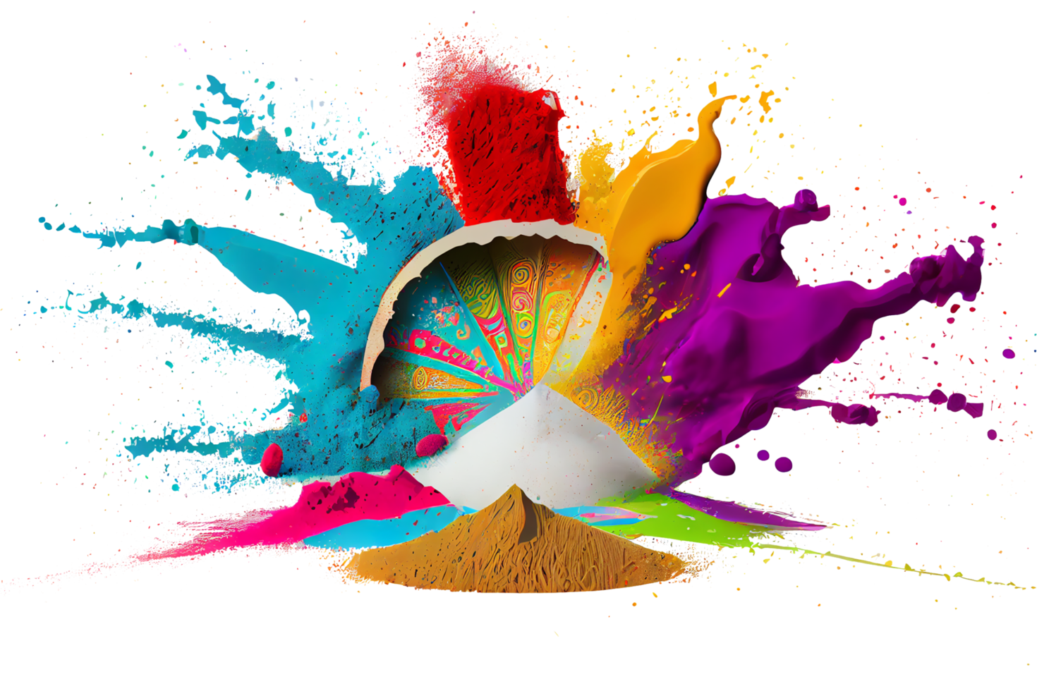 Colorful paint splashes png, Colored powder explosion. Mix rainbow splash on transparent background png